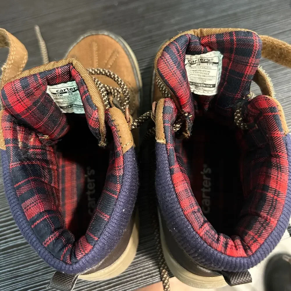 Carter’s Cyrus Toddler Boys Hiking Boots Brown Plaid High Top Shoes Size 11M